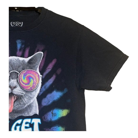 DOM Lets Get Weird Cat T-Shirt Small Black Graphic Psychadelic Multicolor Casual - Picture 7 of 8